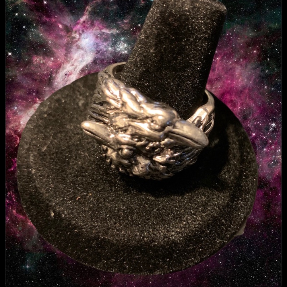 Double Headed  Raven Antique Silver Plated Ring